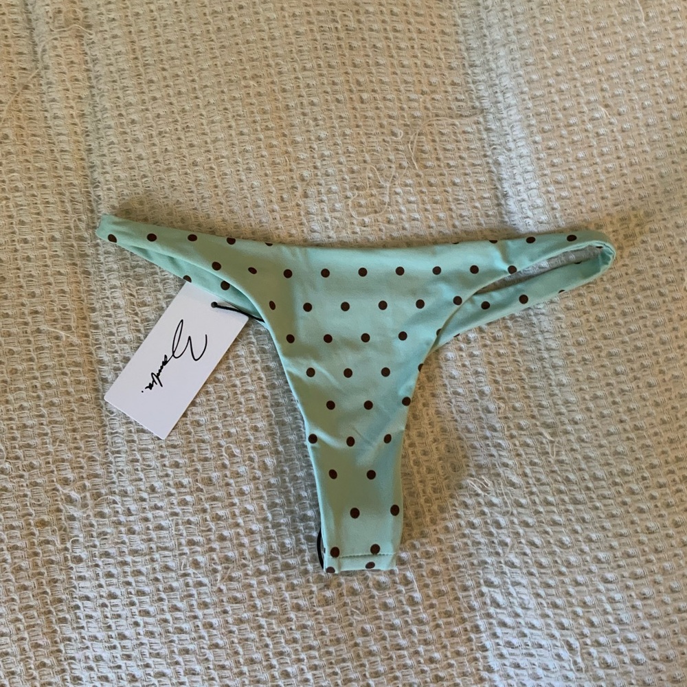 Bamba Swim x Revolve Jagger Mint Choc Blue Polka Dot Cheeky Bikini Bottoms NWT